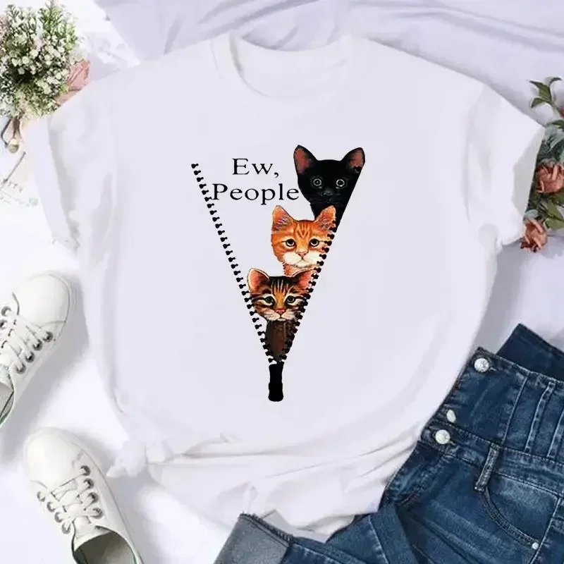 

Women Print Cat Lovely Pet Animal Cute T Shirt Fashion Summer Female Casual Top Short Sleeve Tshirts Cartoon Graphic Tee TShirt