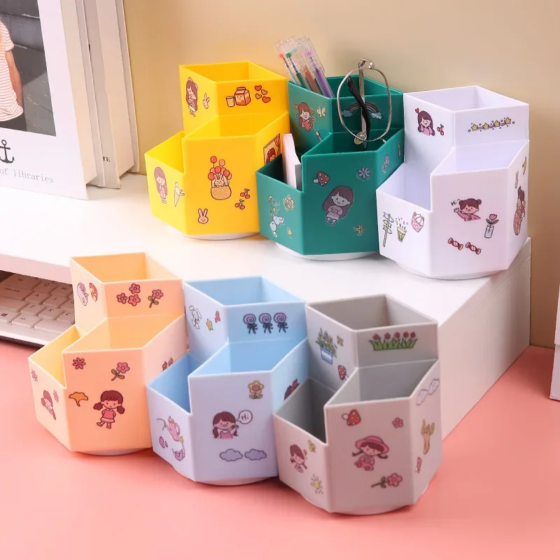 INS Rotating Pen Holder Home Office Makeup Box Stationery DIY Creative Desktop Student Storage Bucket Pencil Cup Desk Organizer