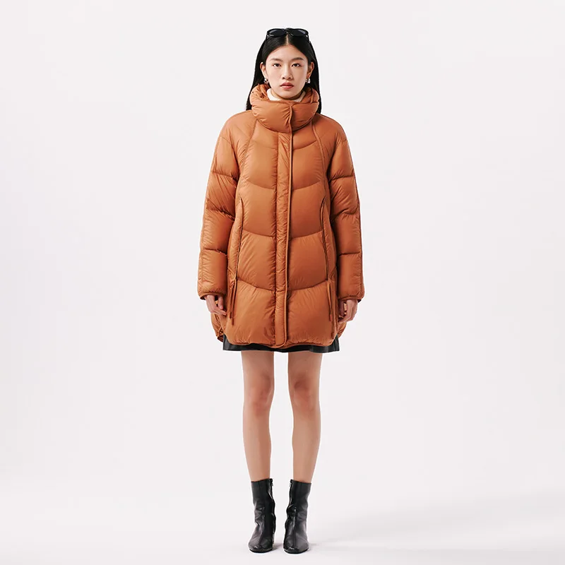 Chericom Mid-Length Puffer Down Jacket with Zippered Placket Elastic Windproof Cuffs Slant Pockets and Insulated Design Y299123Y