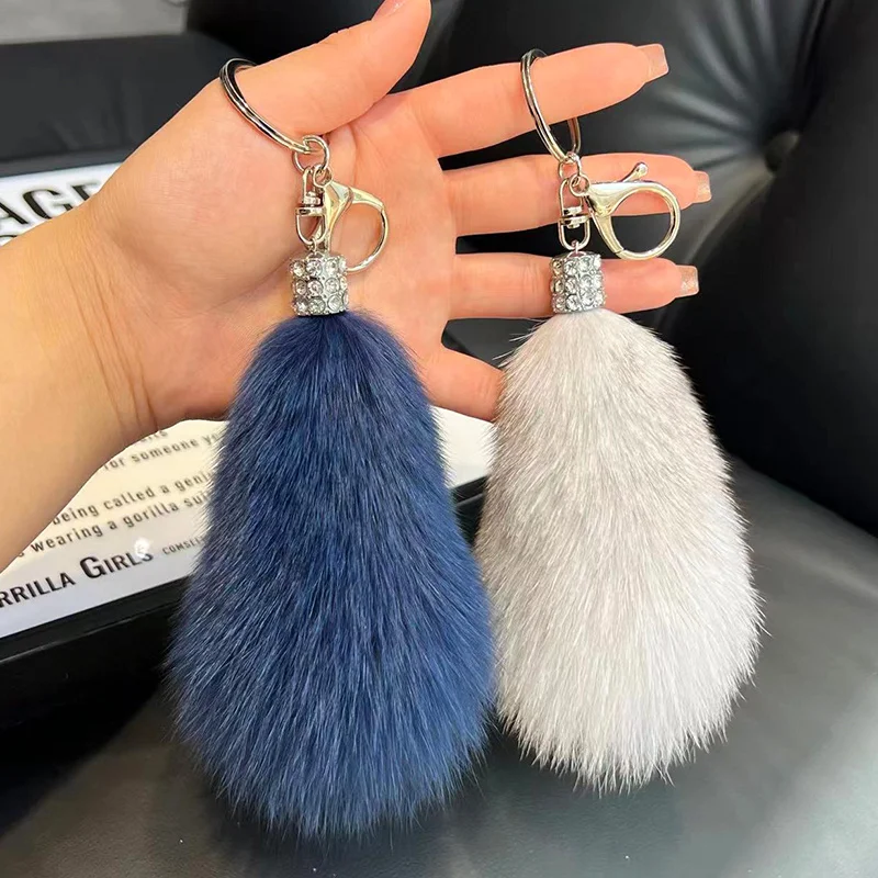 Small Plush-Fox Tail Keychain Furry Racoon Fox Tail Keyring Keychain Animal Tail Key-Pendant Pompoms Keyring