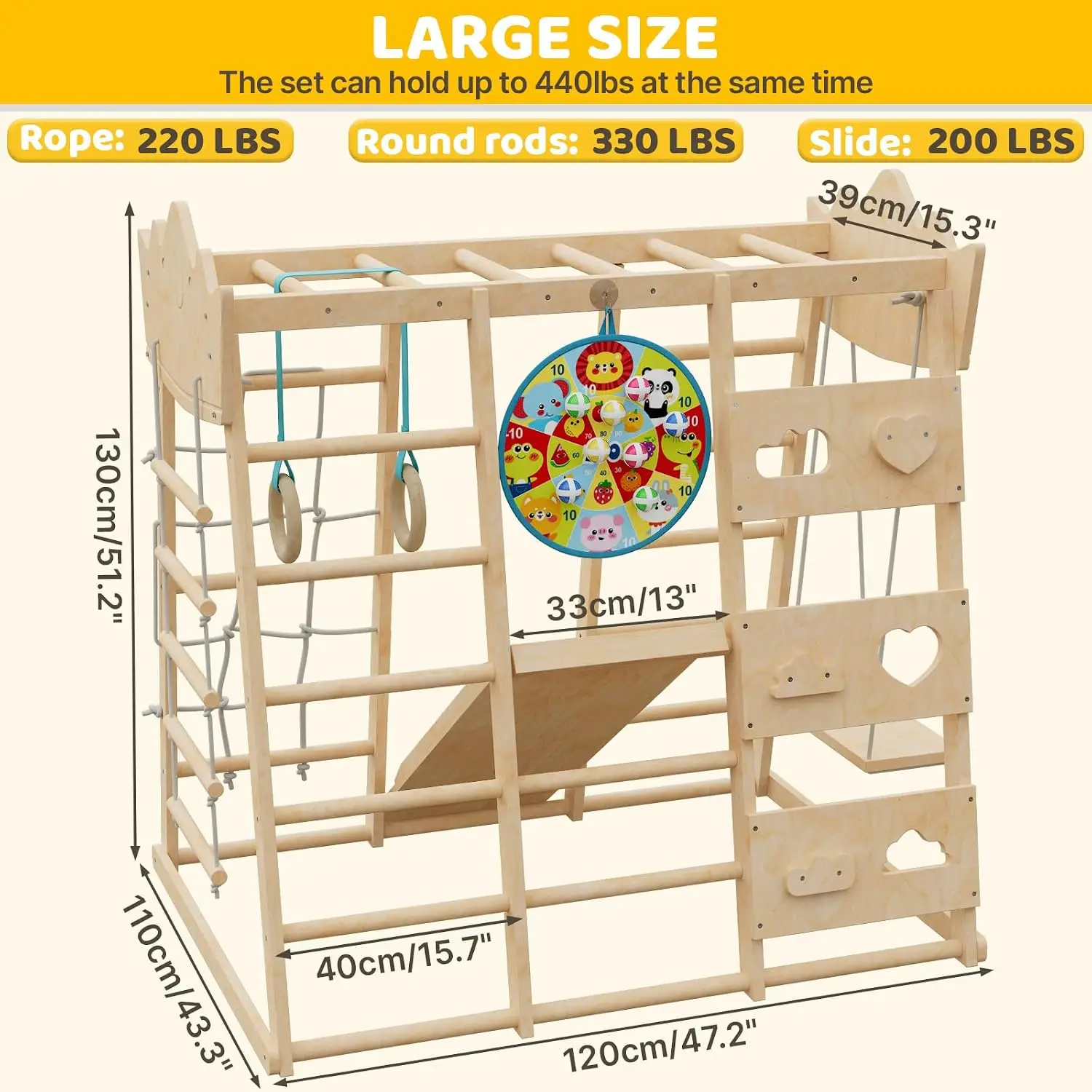 9-in-1 Indoor Jungle Gym, Indoor Playground for Toddlers,Wooden Montessori Climber Playset with Slide, Swing, Monkey Bar, Climbi