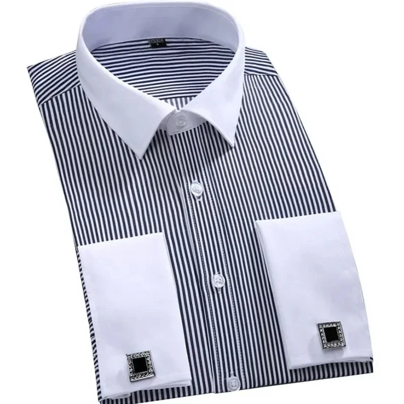 Herren Französisch Manschette Kleid Hemd neue weiße Langarm formelle Business-Knöpfe männliche Hemden reguläre Passform Manschetten knöpfe Hemd m ~ 6xl