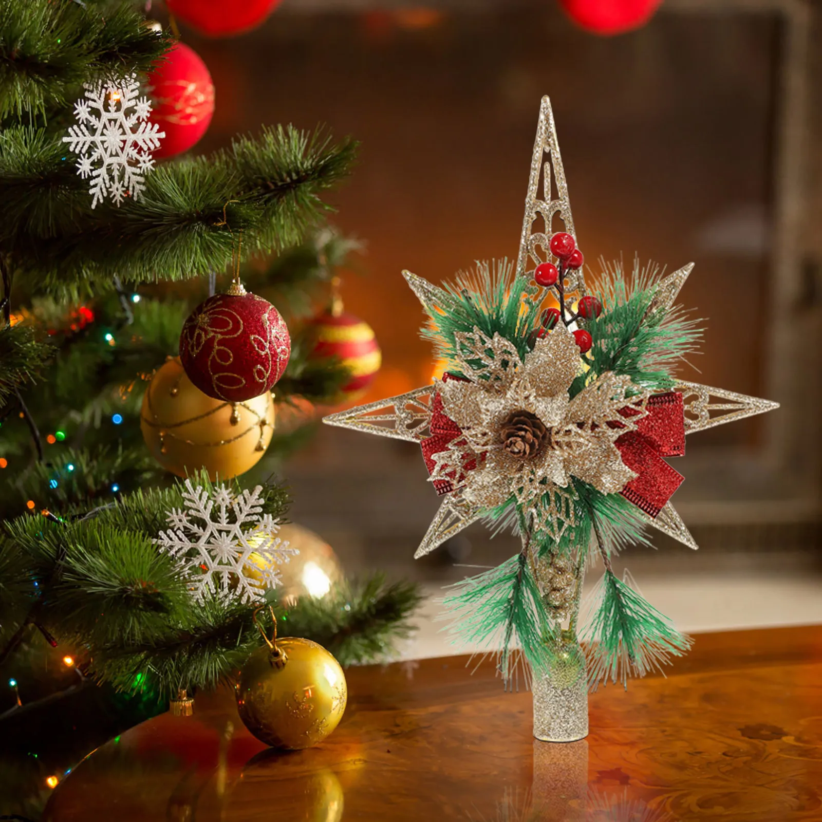 

Christmas Tree Star Ornament Exquisite Five Pointed Solid Color Star Home Xmas Tree Decoration Prop Scene Layout Prop