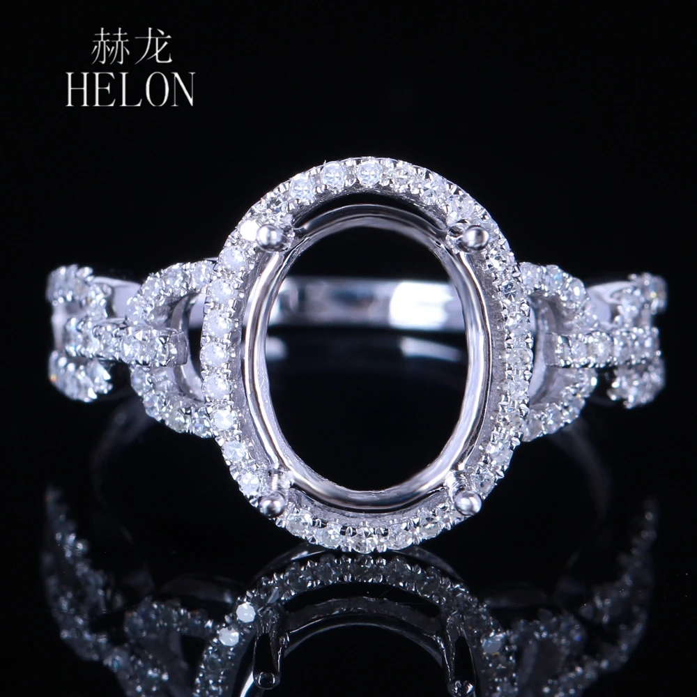 

HELON Solid 14K White Gold Ring Real Natural Diamonds Semi Mount Ring Women Jewelry Engagement Wedding Ring Fit 10x8mm Oval Cut