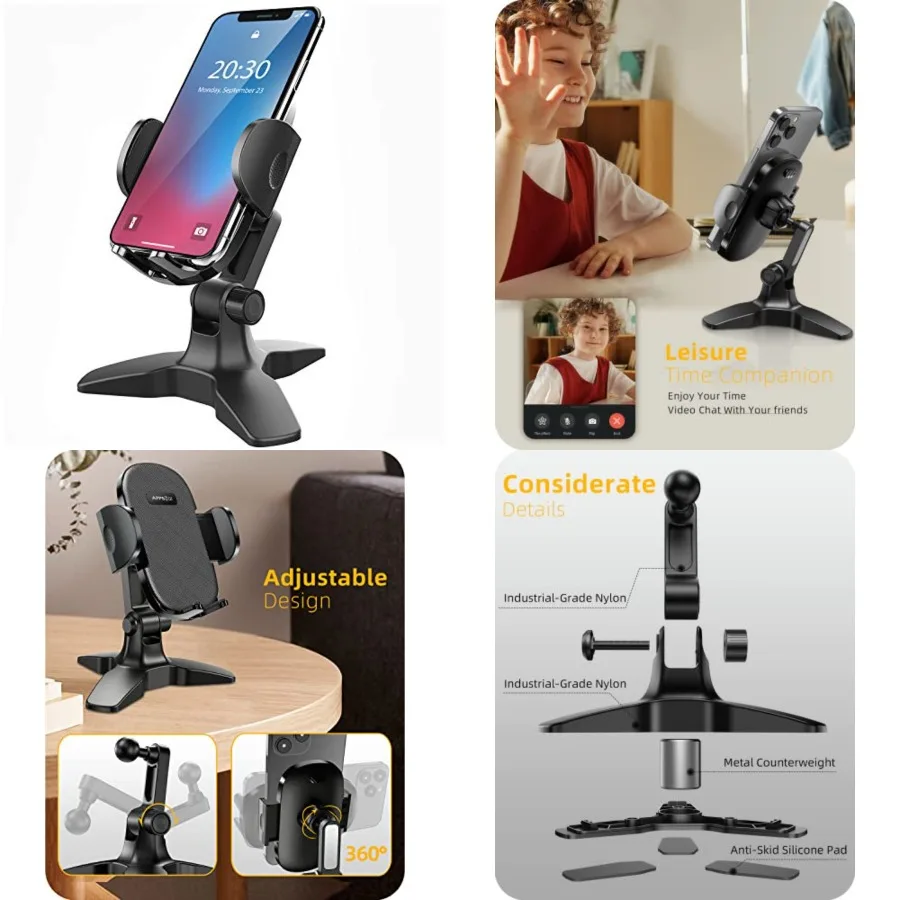 

Heavy Duty Phone Stand - Adjustable Desktop Holder for Video Calls, Compatible with 4.7-6.8 Smartphones Thick Cases, Perfect fo