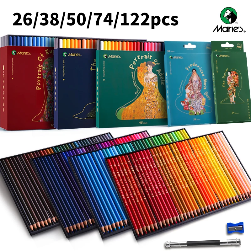 26/38/50/74/122pcs Marie's Oil-Based Colored Pencils with Sharpener,Extender for Drawing,Sketching,Coloring,Shading,Blending