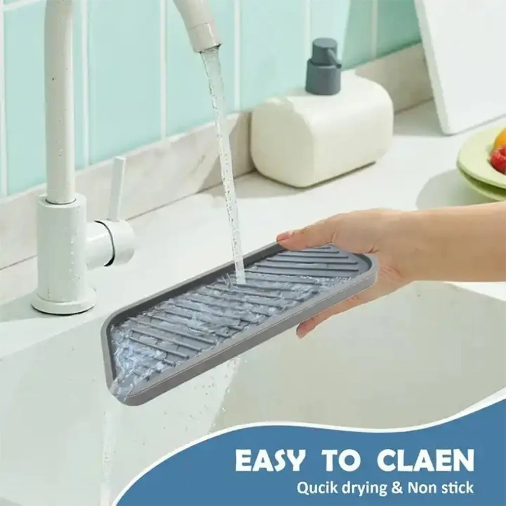 Silicone Sink Protector Mat Non-Slip Countertop Organizer Draining Mat Striped Texture Sink Organizer Tray Bathroom Vanity