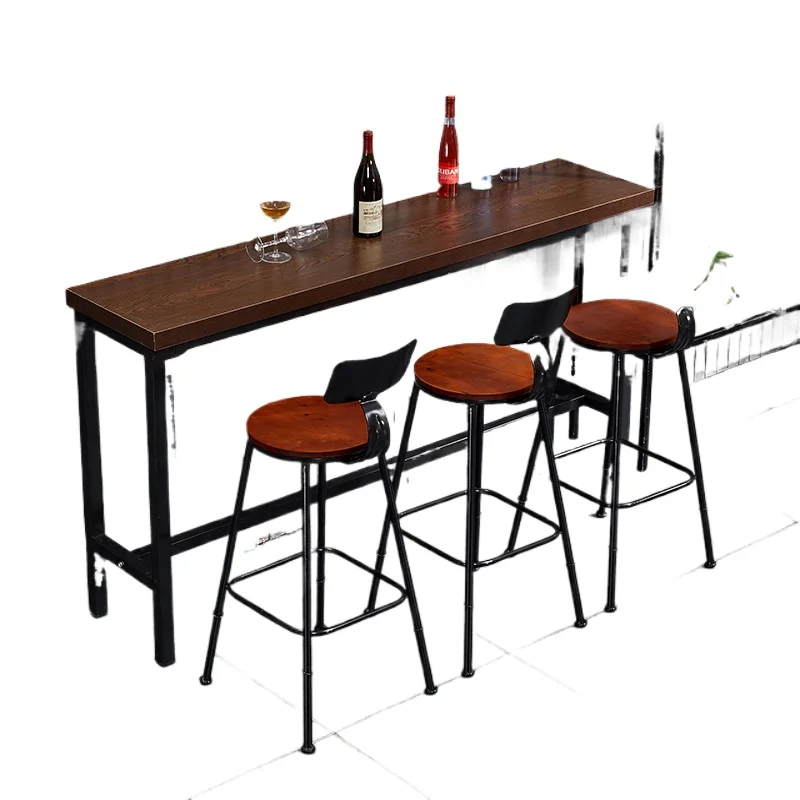 

Simple wrought iron bar stool milk tea shop solid wood long table industrial style bar bar stool combination