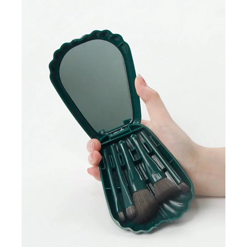 5 pçs mini pincéis cosméticos de função completa com escudo espelho portátil conjunto de pincéis de maquiagem de viagem kit de pincéis cosméticos com caso