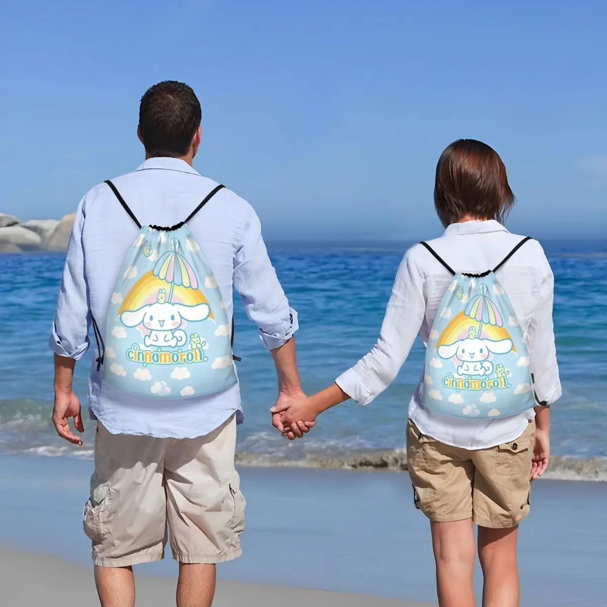 حقيبة ظهر رياضية برباط كرتوني من سانريو سينامورول مخصصة للنساء والرجال حقيبة تسوق أنيمي لطيفة