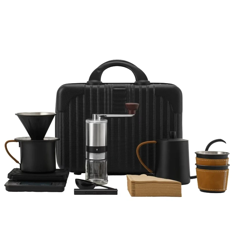 

Deluxe Outdoor Coffee Maker Kit 600ml Capacity Travel Bag Pouring Kettle Manual Grinder Ceramic Drip Hand Coffee Tools