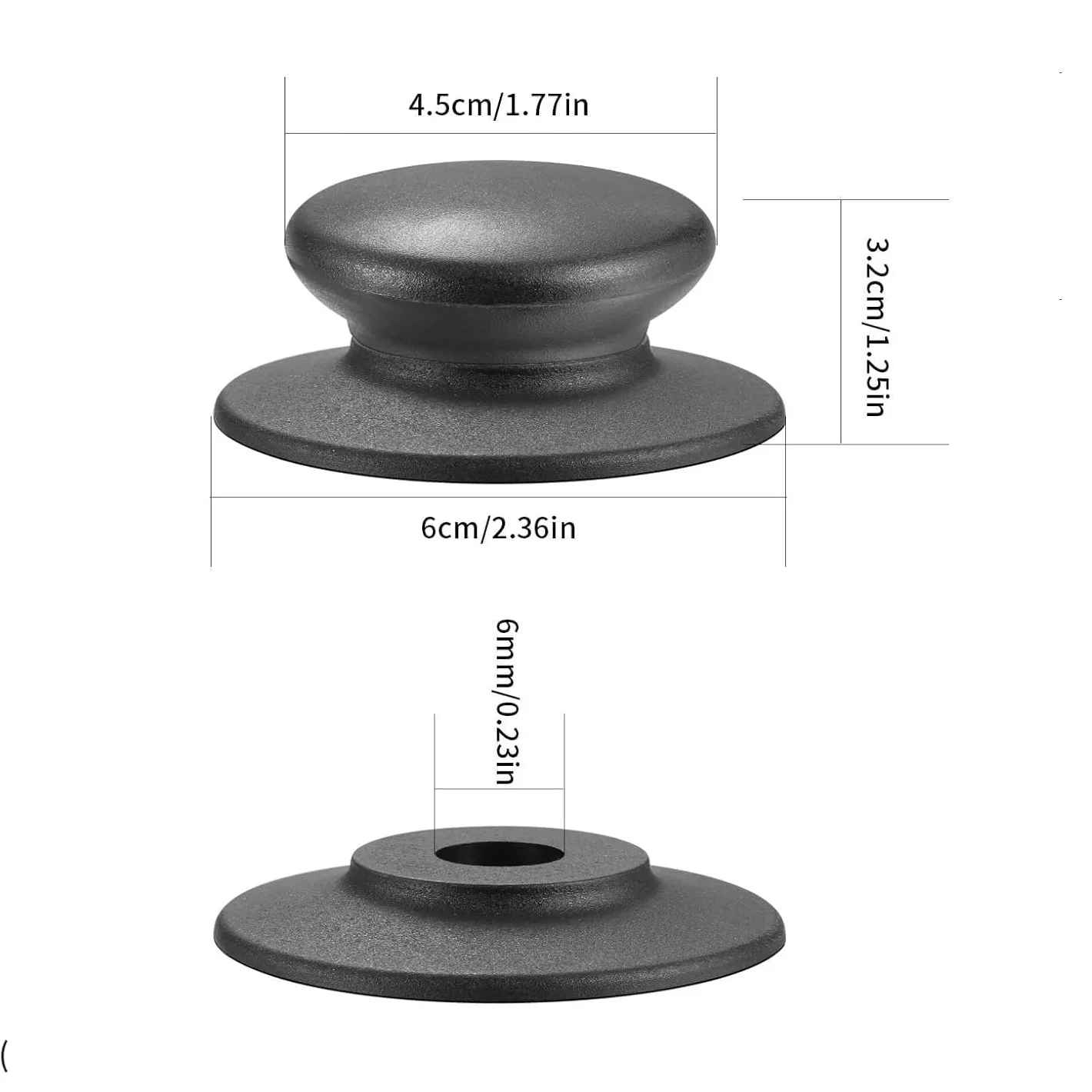 6pcs Replacement Pot Lid Knob Handles for Kitchen Cookware Black ABS Material with Stainless Steel Washer 6.2x4.5x3.2cm