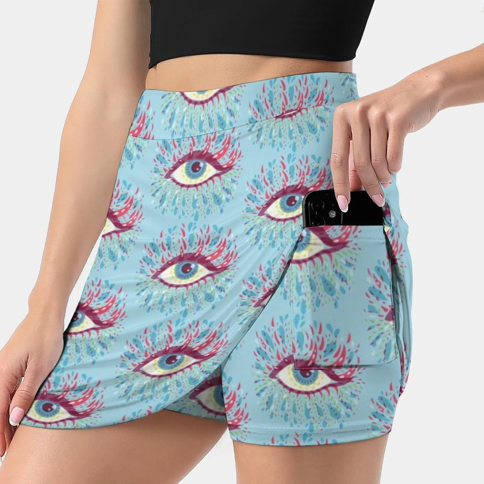 

Weird Blue Psychedelic Eye Women's skirt Sport Skort Skirt With Pocket Fashion Korean Style Skirt 4Xl Skirts Eye Colorful