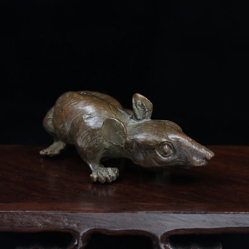 Antique Copper Big Rat Statue Desktop Ornaments Vintage Animal Mouse Figurines Living Rooms Home Decorations Crafts Accessories