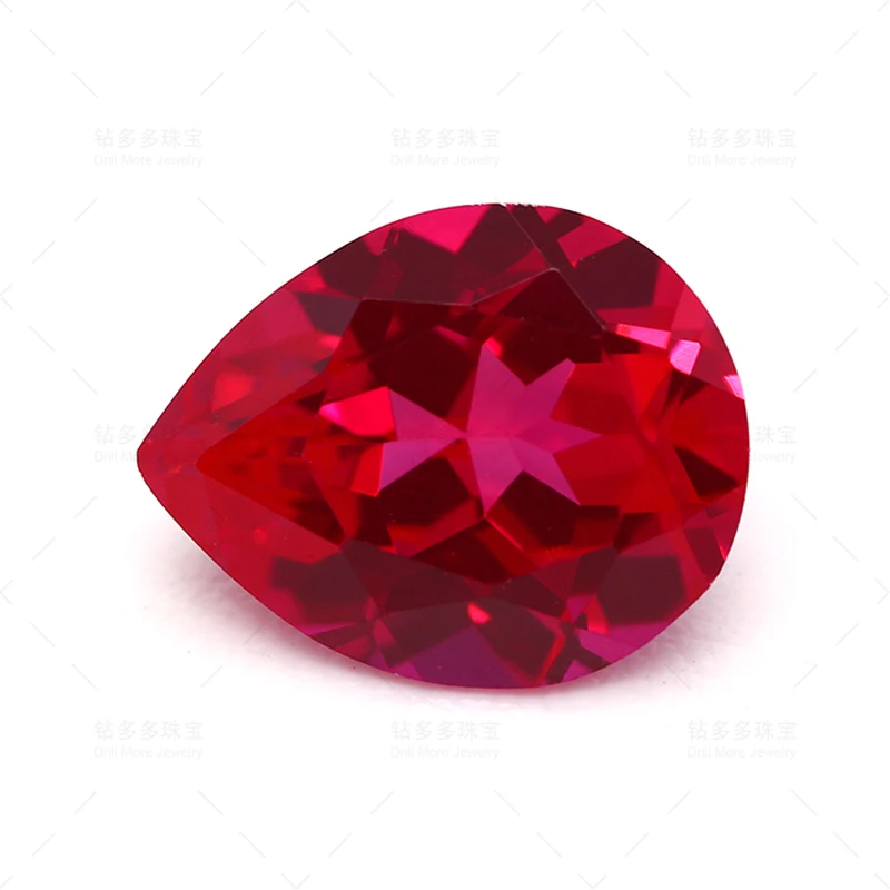 

Beautiful Quality Rose Red 5A Ruby Pear Shaped Artificial Cultivated Red Treasure Inlaid Women's Ring Pendant