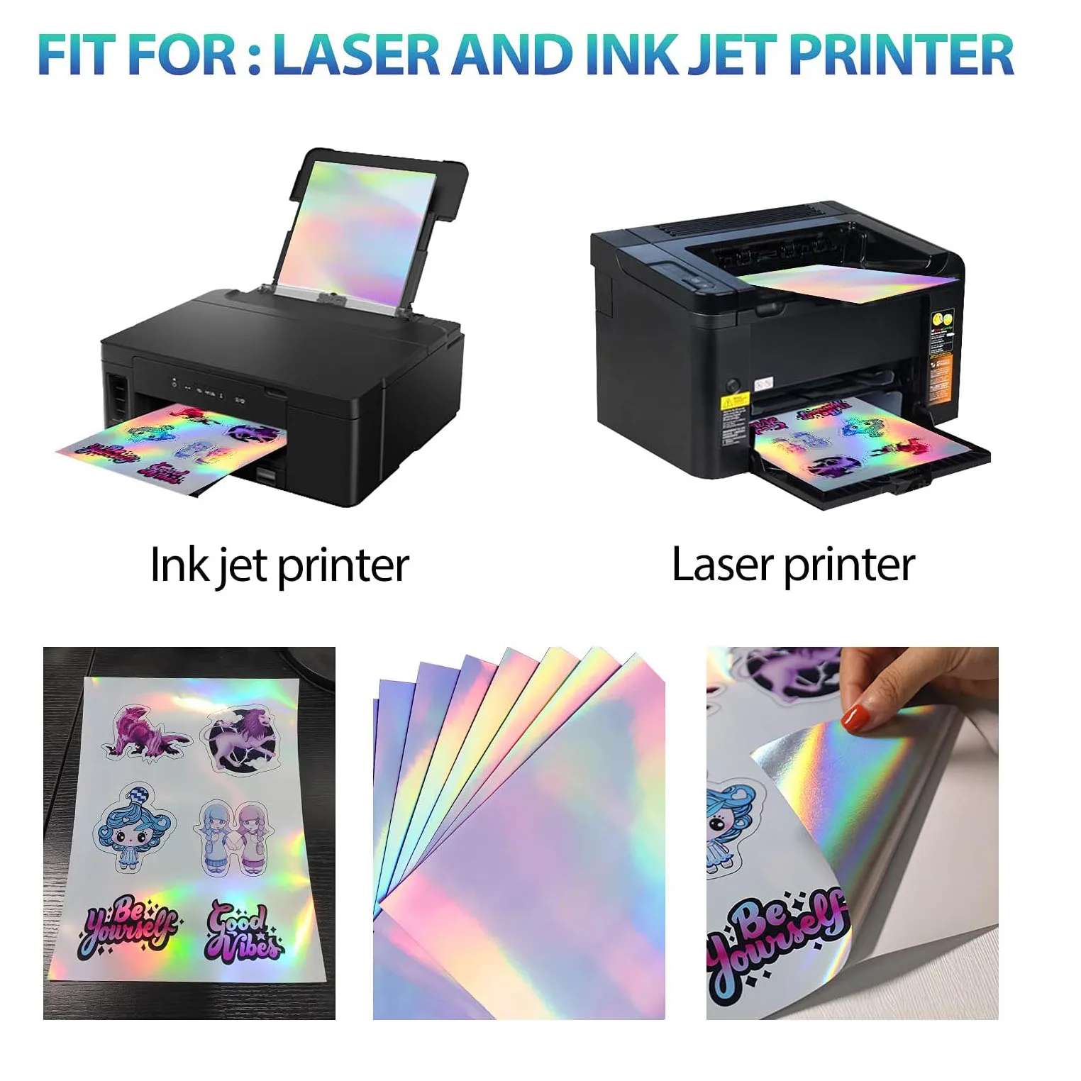 für Inkjet-Holografie-Aufkleberpapier, transparent, Regenbogenfarben, A4, 20 Blatt, durchscheinendes, bedruckbares Vinyl für Scrapbooking, Laptops und Bastelarbeiten – Detail 4