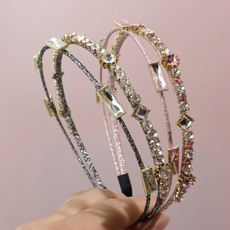 

Heavy Industry Women's Hair Accessories Super Flash Water Diamond Double Layer Headband Hair Hoop Bands Hair Clip Crystal