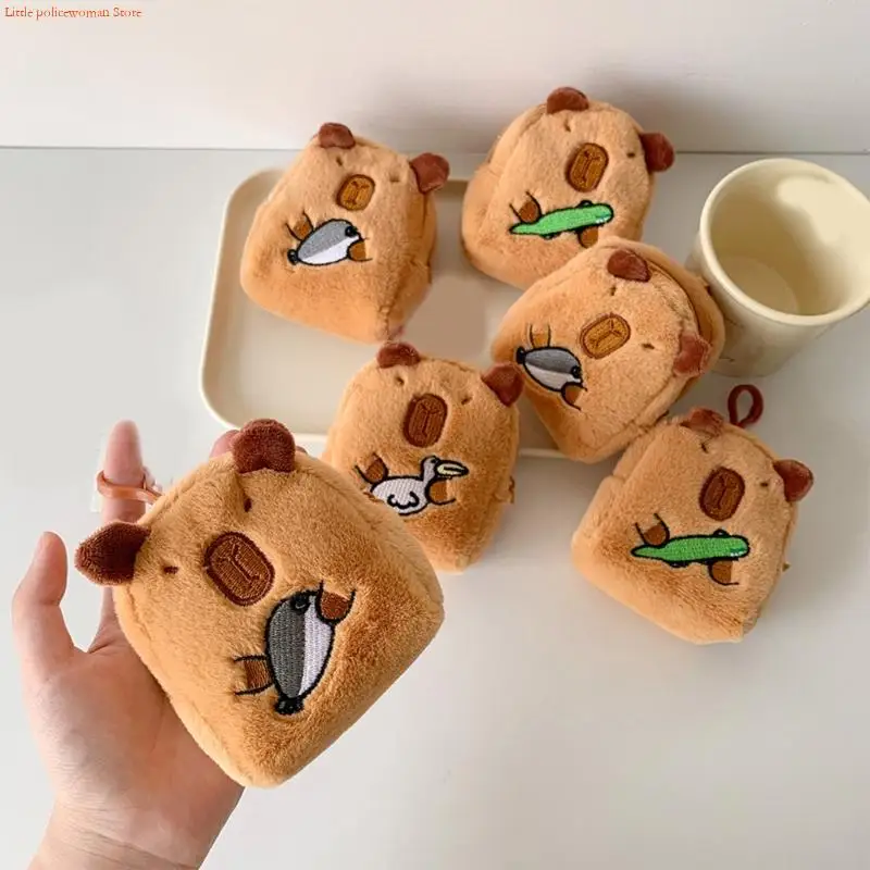 

F92D Lovely Capybara Coin Change Purse Bag Charm Headphone Storage Bag Plush Coin Purse Cartoon Animal Storage Box