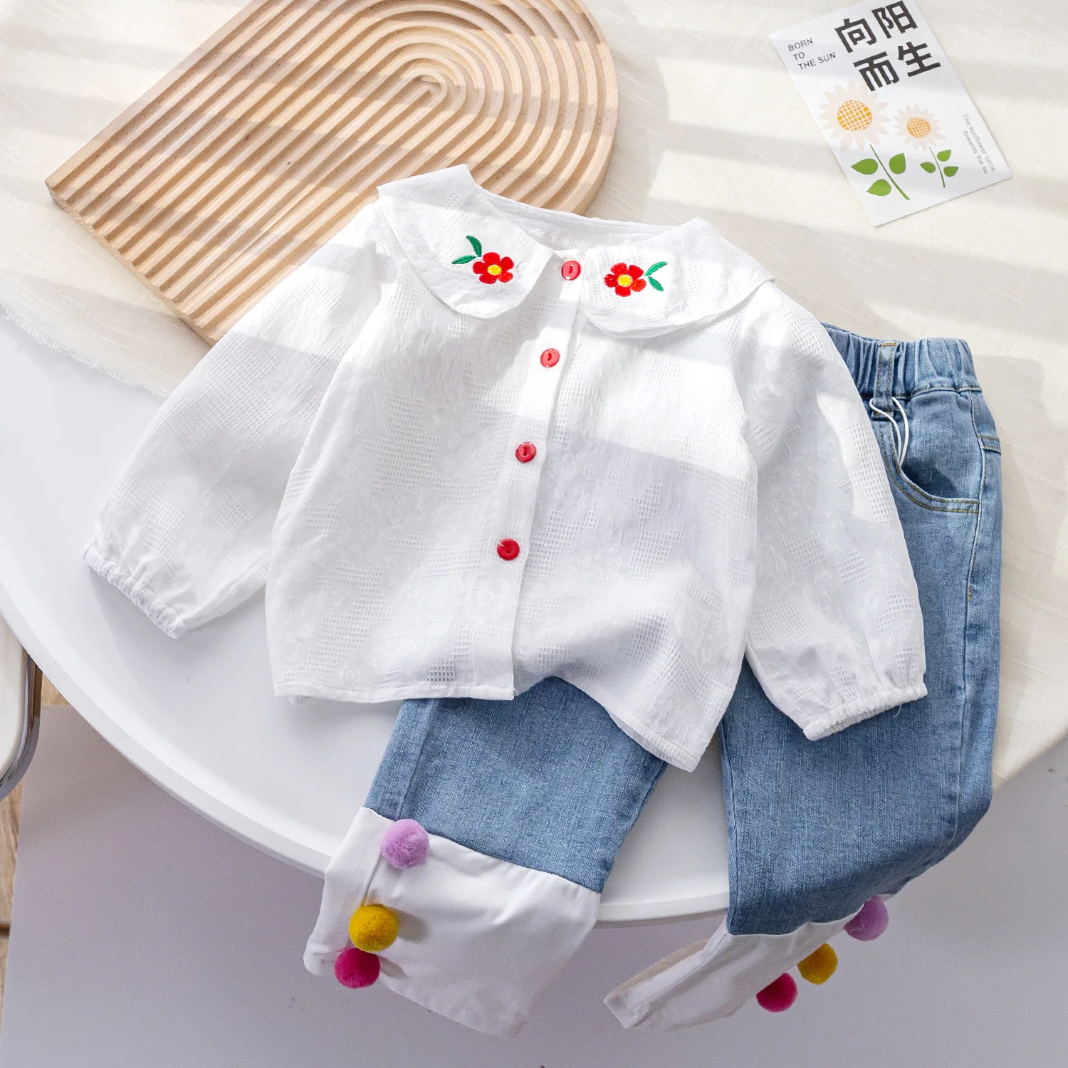 Children\'s Blouses Lace Floral Embroidery Turn Down Collar Girls Blouse Shirt Toddler Girl Clothes White Blouse for Baby Shirts