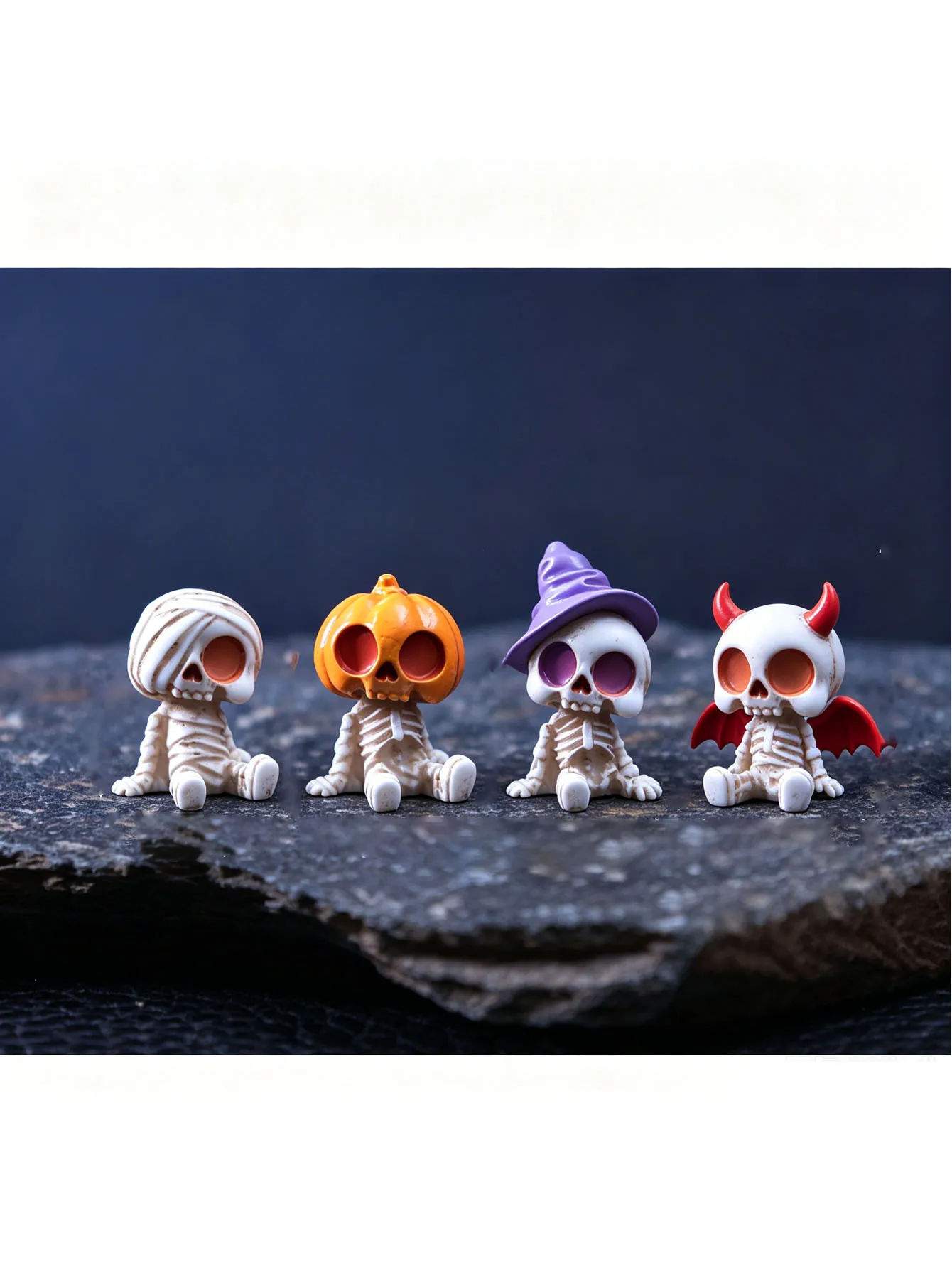 4/8-teiliges Halloween-Minifiguren-Set, Gruselige Harz-Dekorationen mit Kürbissen, Geistern und Totenköpfen für Party, Haus und Gartendekoration – Detail 2
