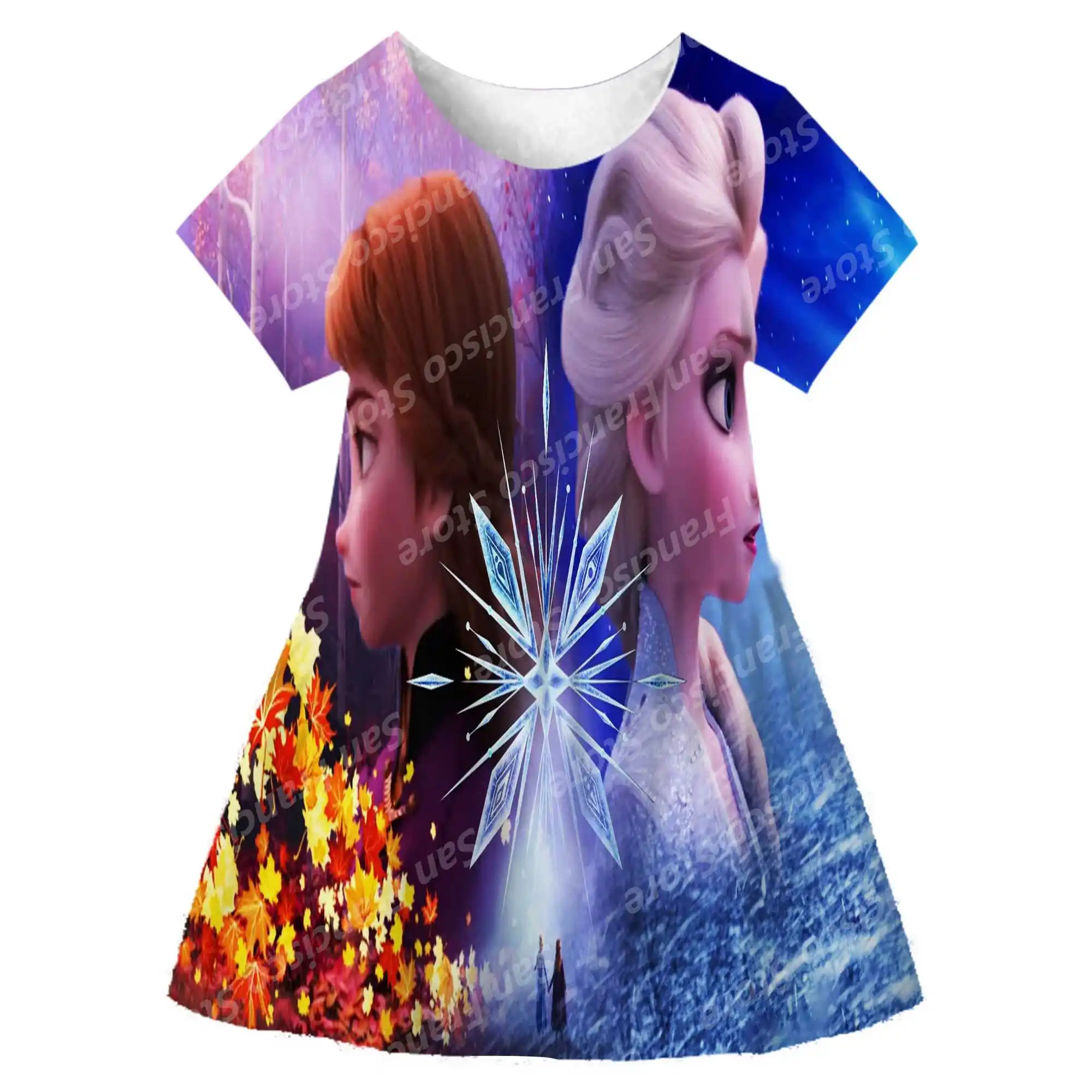 

Summer New Children's Dress Disney Snow Princess Elsa Anna Party Casual Fashion Clothing Bow 3D Printed Children's/Adult Dress
