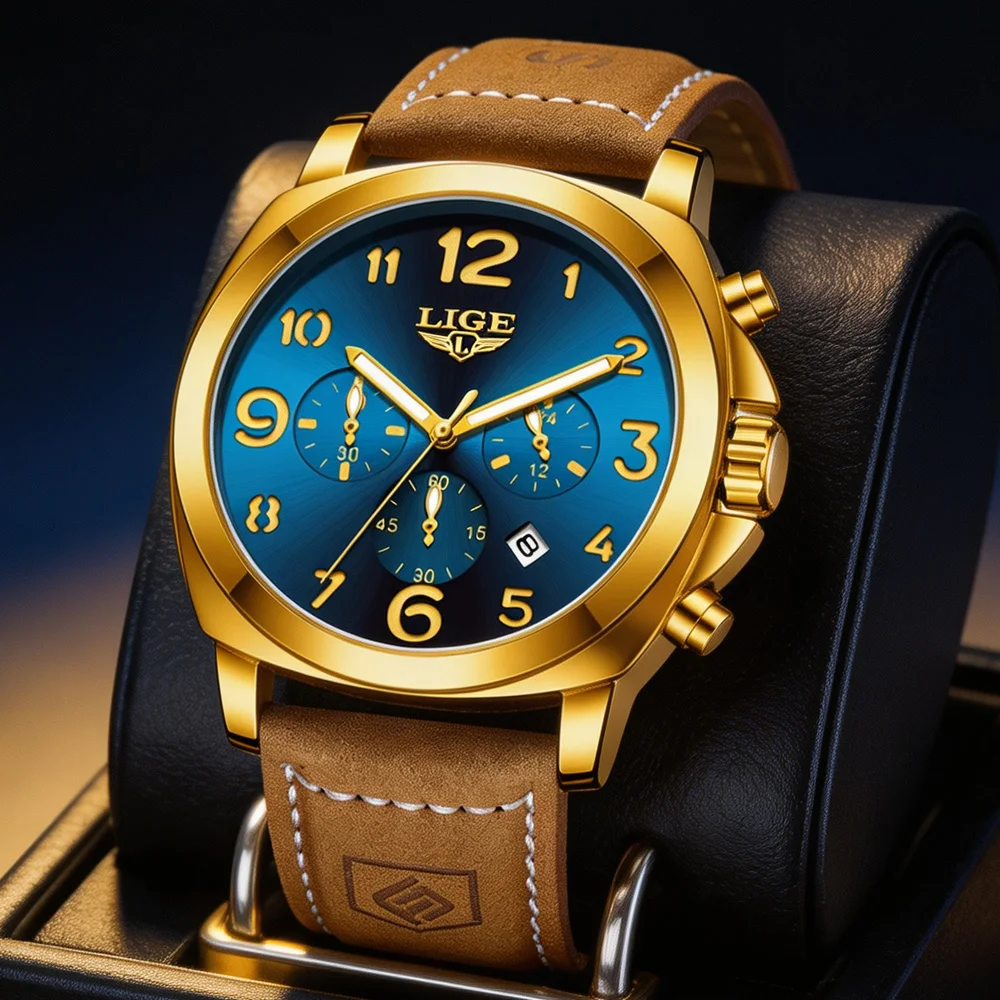 LIGE Fashion Mens Watches Top Brand Luxury Watch for Men Sports Waterproof Luminous Chronograph Quartz Wristwatch Reloj Hombre