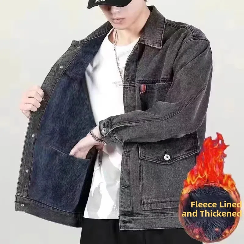 

Men's Fce Lined Thiened Denim Jaet Autumn Winter Workwear Protective against Heat Resistant to Wear And Dirt Casual Sle