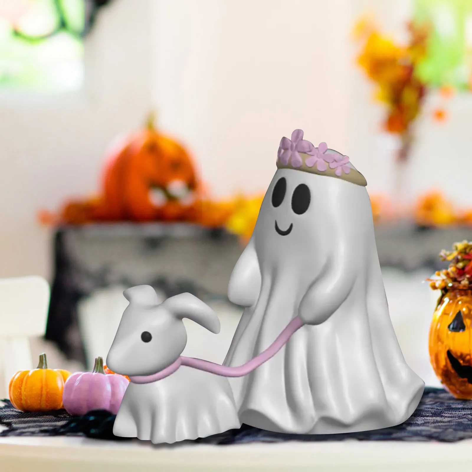 

Halloween Figurine Little Ghost Walking Dog Sculpture Ornament Walking Dog Statue Dog Halloween Decor For Indoor Decoration