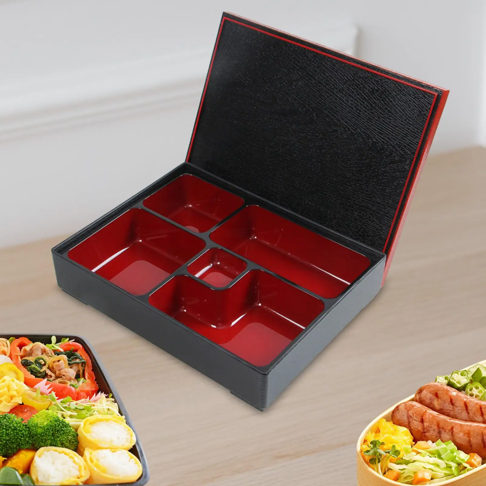 Bento Box giapponese rosso e nero con coperchio Lunch Box per Office Home Business