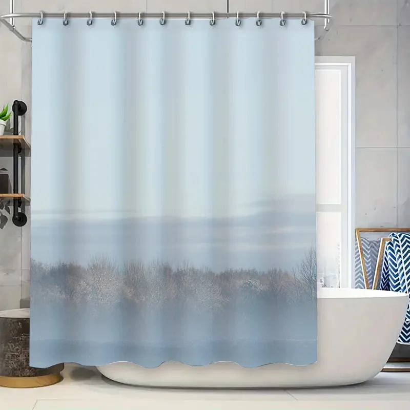 

Serene Beach Horizon: Soft Blue Landscape Shower Curtain for a Calm and Relaxing Bathroom Décor