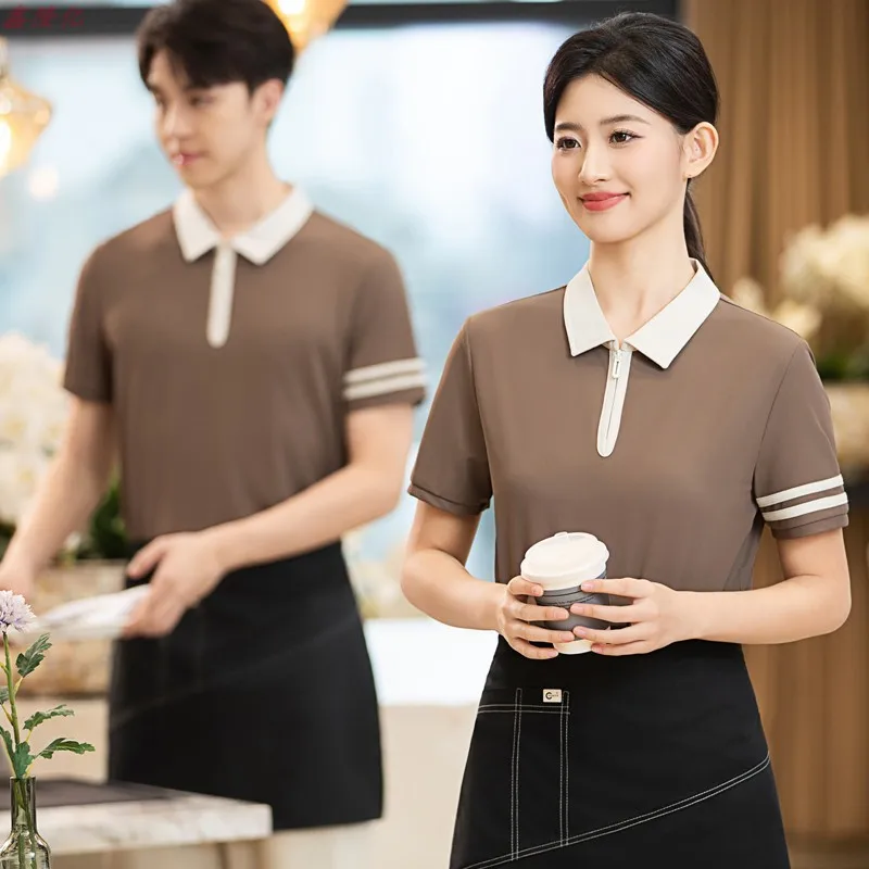 ร้านอาหารตะวันตกย่างสเต็กฤดูร้อนชุดทํางาน Catering Fast Food Restaurant แผงขายอาหารขนาดใหญ่ Waiter แขนสั้น Work Clot