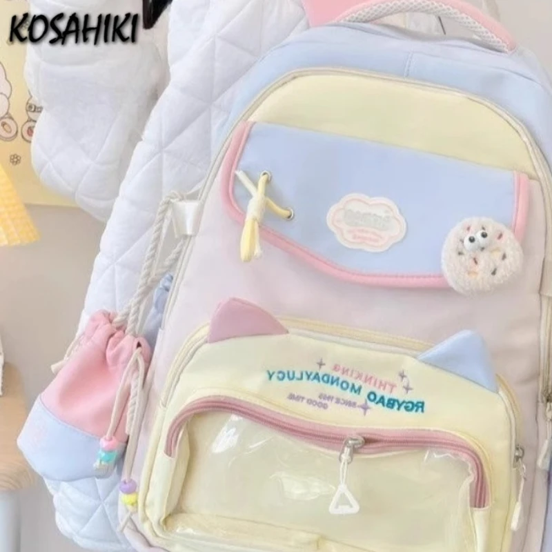 

Модный прозрачный милый рюкзак Kawaii, вместительный эстетический школьный рюкзак Y2k для женщин и студентов, контрастные цвета, лоскутные сумки Ita