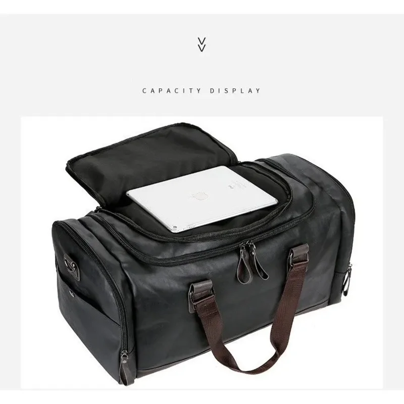 حقيبة أمتعة رجالية ذات سعة كبيرة من البولي يوريثان، حقائب سفر للأعمال، حقيبة يد محمولة بكتف واحد باللون الأسود #4