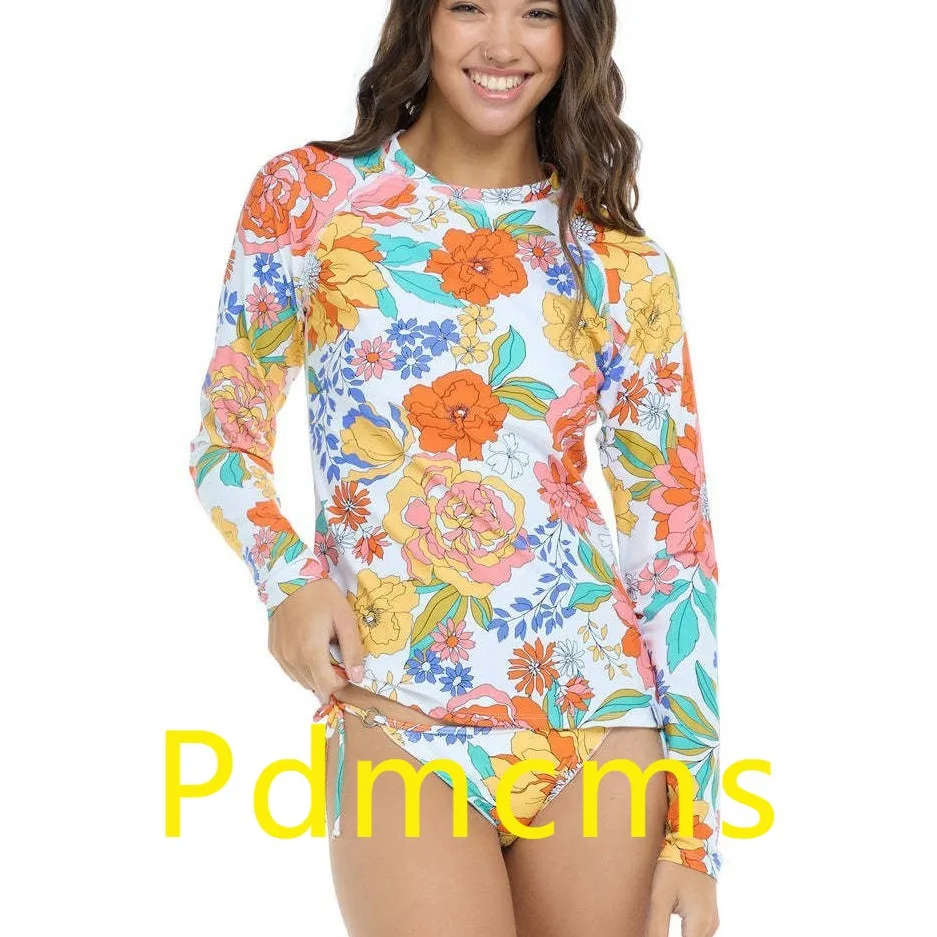 

2025 новый защитный купальник с длинными рукавами и цветочным принтом, разделенный от солнца, комплект из двух предметов в европейском и американском стиле