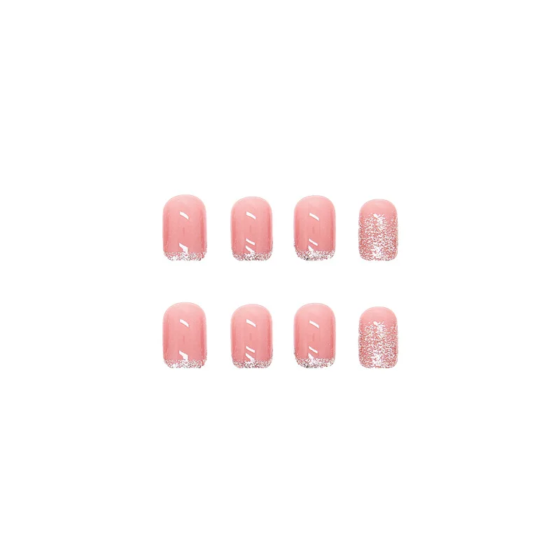 24 pièces pas cher presse artificielle sur ongles acryliques pour les filles faux ongles doux avec colle réaliste rose paillettes français faux ongles 2025