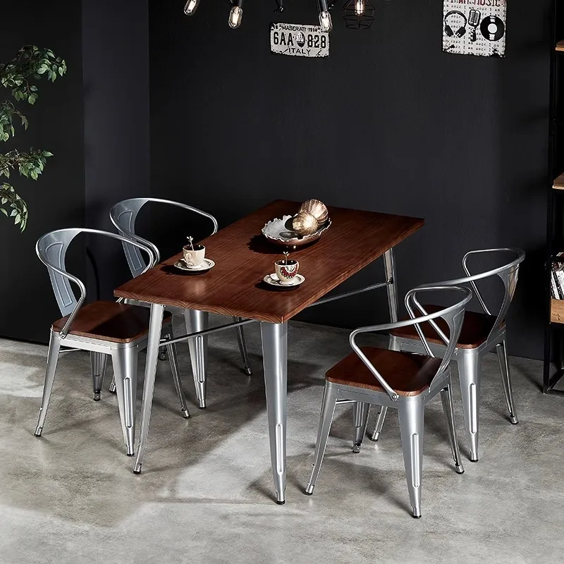 Industrial Style Solid Wood Dining Tables And Chairs, Modern Minimalist Restaurant Cafes Music Bars Wrought Iron High Tables