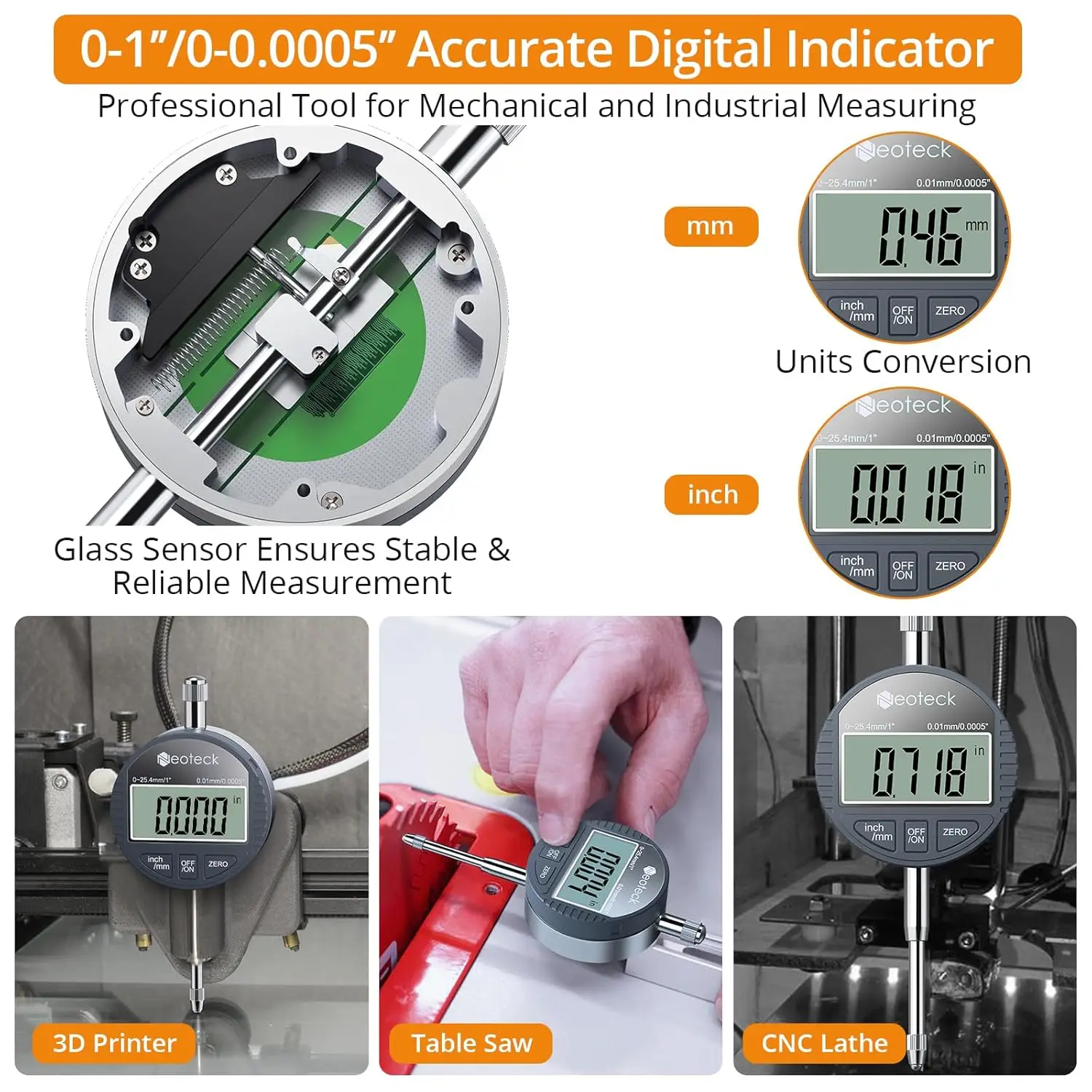 Electronic Digital Dial Indicator Gauge 132lbs/60kg Magnetic Base 0-1 Inch/25.4 mm Conversion Auto Measuring Tool for 3D Printer