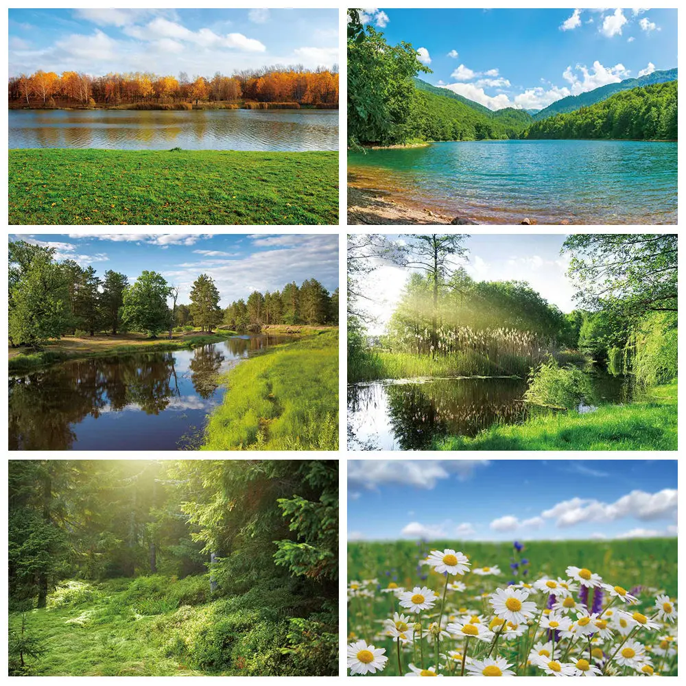 

MOON.QG Green Grass Rural Spring Photo Backdrop Mountain Forest Rival Photography Background Home Birthday Party Decorations