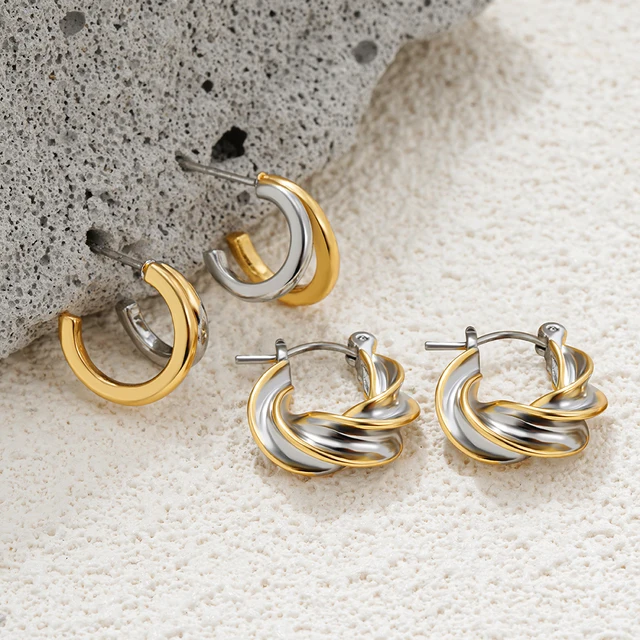 Vintage 18K Gold&Silver Plated Twisted Hoop Earrings dla kobiet Fashion Mixed Color Double Layer Small Hoops Ear Buckle Jewelry