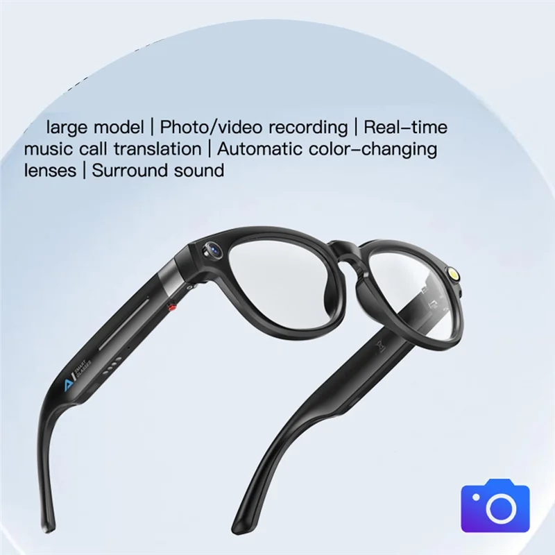 A33T-AI Smart Camera 800W Traduzione in tempo reale Stabilizzazione dell'immagine HD Occhiali da sole musicali per occhiali da viaggio d'affari per ufficio