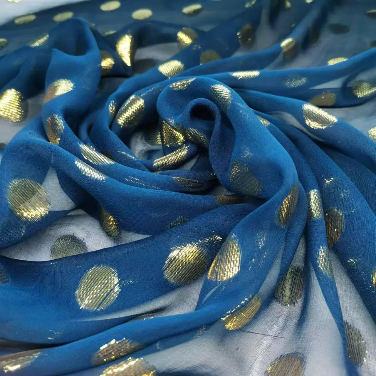 Blue Saree Fabric Shimmer Silk Metallic Shiny Hijab Scarf Craft DIY Sewing Material