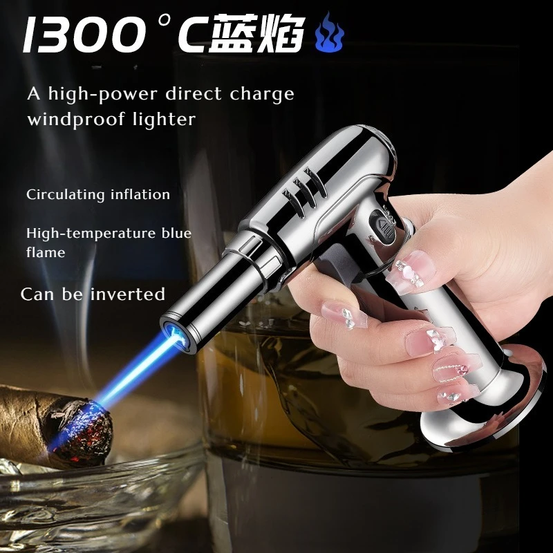 

High-power Direct-charge Windproof Lighter Circulating Inflation High-temperature Blue Flame Upside-down Cigar Accessory