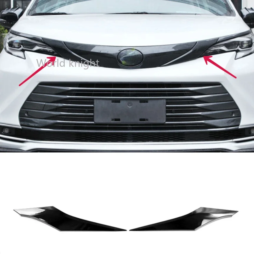 For Toyota Sienna 2021 2022 ABS Black Gloosy Front Grille Hood Engine Cover Trim Exterior Headlight Eyebrow Styling Accessories