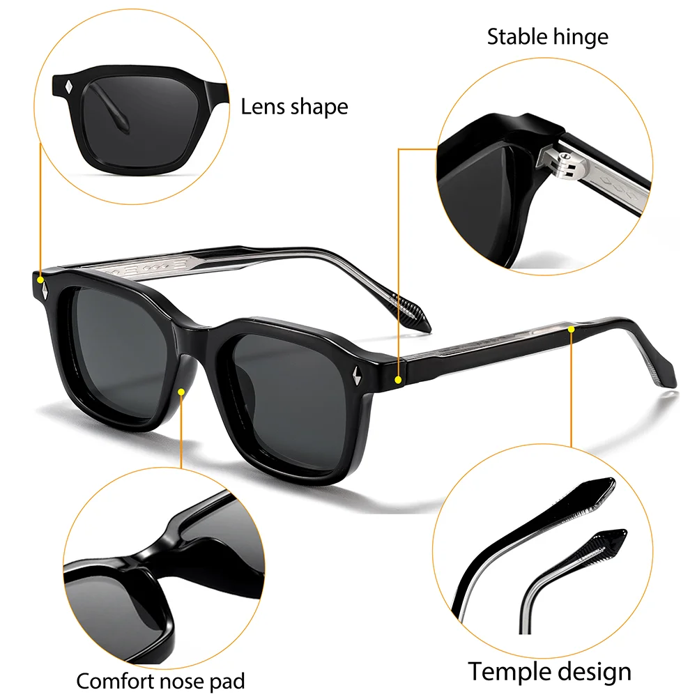 CATERSIDE Herren-Sonnenbrille mit personalisiertem Design, quadratischer Rahmen, Damen-Sonnenbrille, Retro, trendige Sonnenbrille, für Reisen, Business, Party, Geschenk, Brille, UV400 – Detail 2