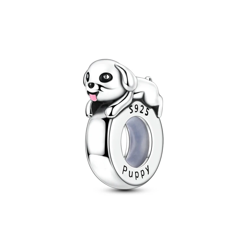 

Original 925 Sterling Silver Charms Bead CZ Zircon Dog Rubber Stopper Clips Dangle Women Lover DIY Jewelry Gifts