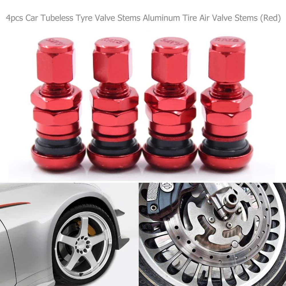 4Pcs Car Truck Motorcycle Valve Short Stems Metal Bolt Tire Valve Stem Kit with Dust Cap