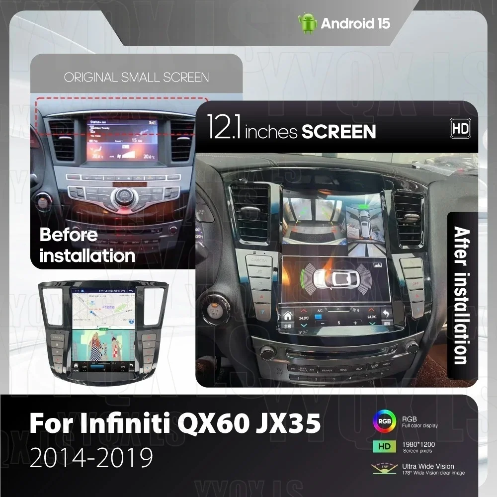 Android 15 For Infiniti QX60 JX35 2013-2020 Car Radio Automotive Multimedia Touch Screen Car Play Auto Bluetooth GPS 4G WIFI DSP