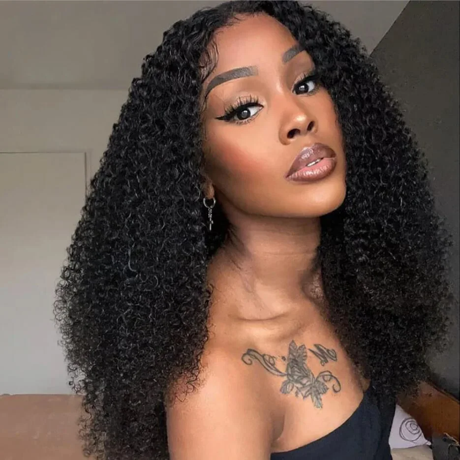 180 Density 26" Black Kinky Curly Natural PrePlucked Lace Front Wig For Black Women With Baby Hair Lace Frontal Wigs Daily Wig