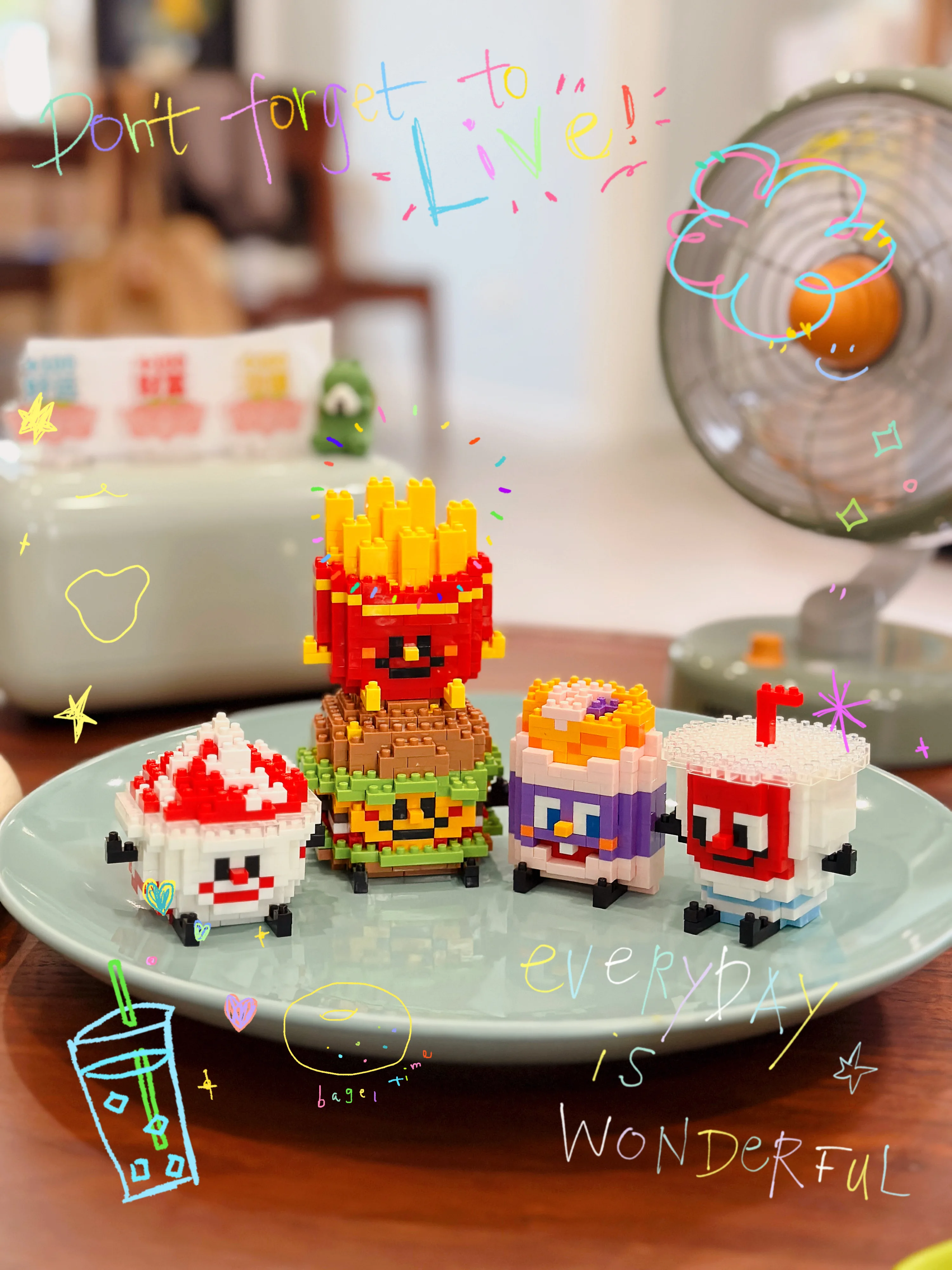 Food Building blocks Mini brick toy Fruit Burger Fries Avocado bread pineapple sandwich Milk drink Jigsaw Puzzle children\'s gift