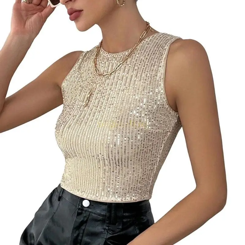 31BF Women Sexy Camisole Comfortable and Breathable Beaded Blouses Sleeveless Crop Tops Perfect for Casual Party